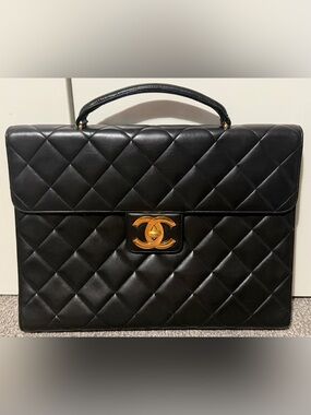 Chanel Gold HW Black Quilted Top Handle Business Bag